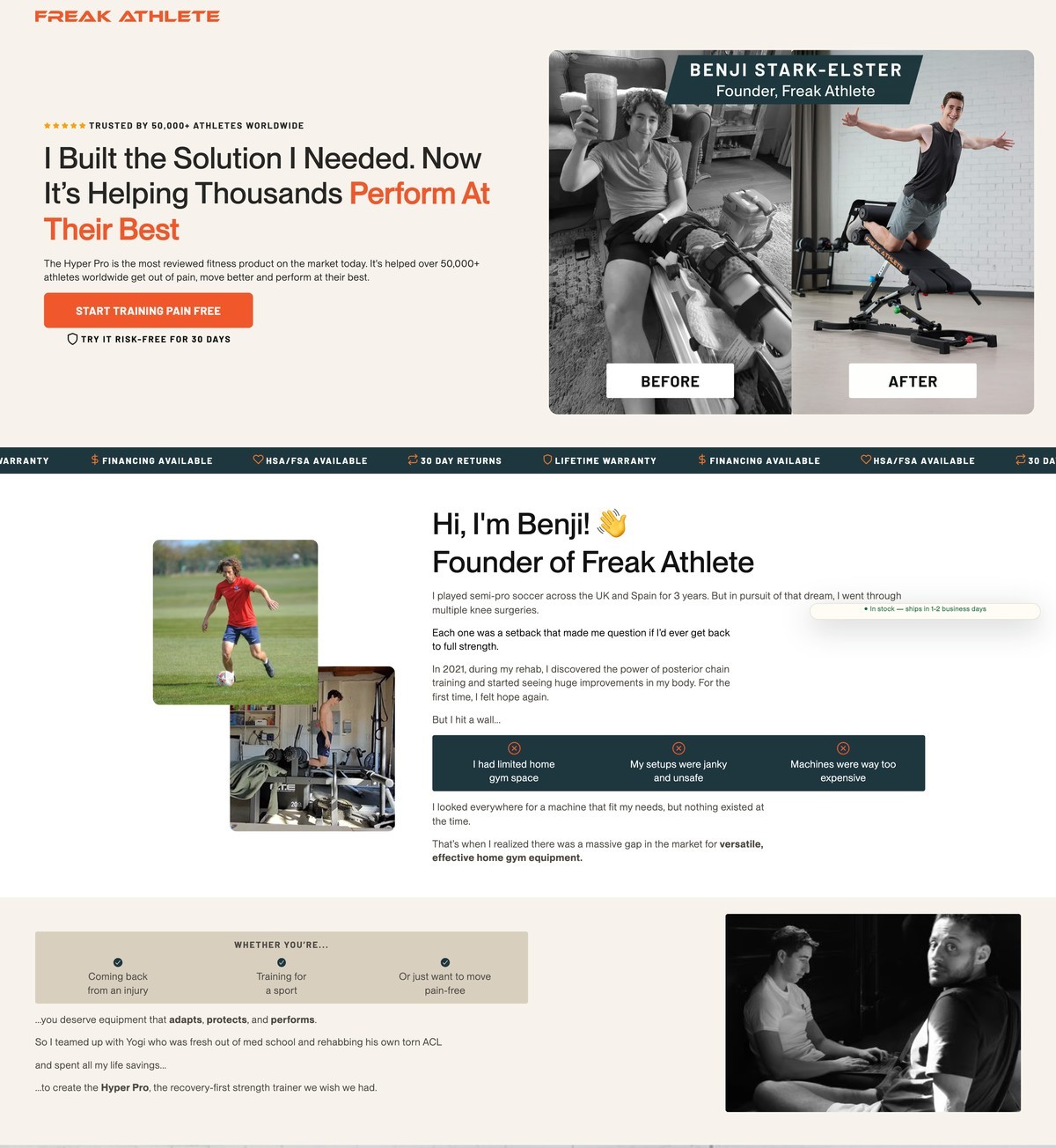 Founder Story V2 landing page, desktop