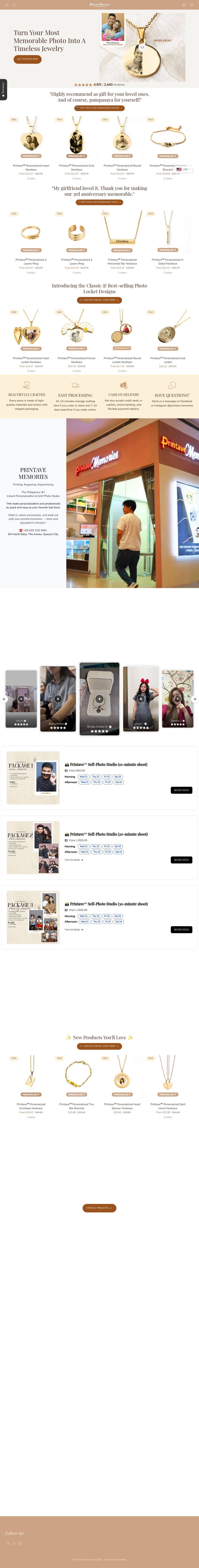 Printave personalized jewelry Shopify store homepage