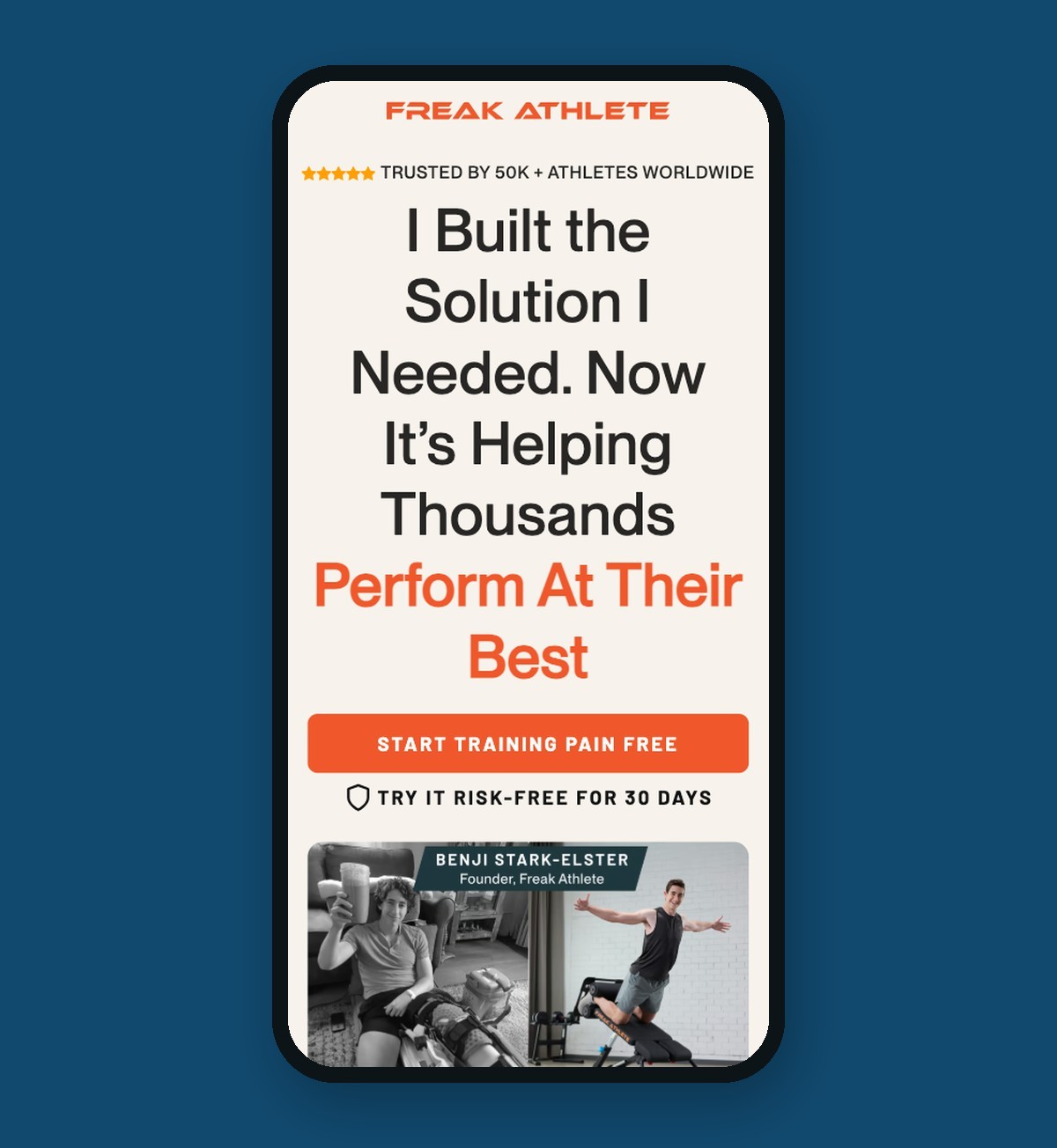 Founder Story V2 landing page, mobile