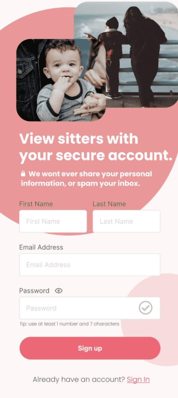 CareConnect sign-up screen