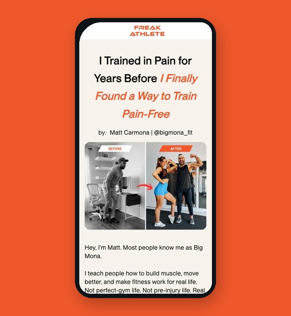 Co-branded creator landing page for Big Mona Fitness, mobile